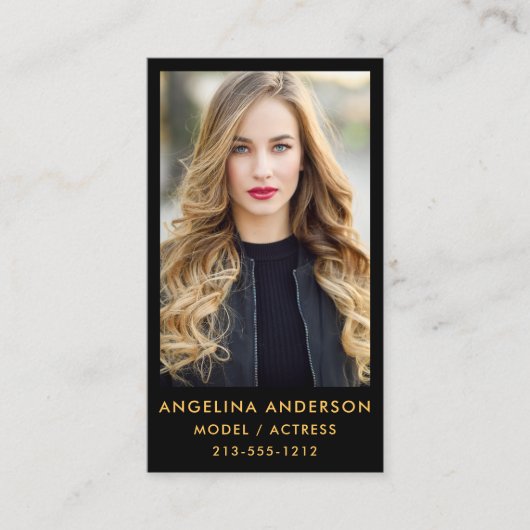 Carte De Visite Noir professionnel d'or de photo modèle d'acteur (Devant)