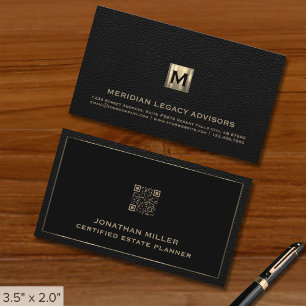 Carte De Visite Noir professionnel luxe initial logo QR Code