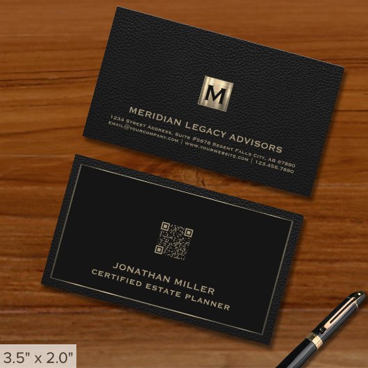 Carte De Visite Noir professionnel luxe initial logo QR Code