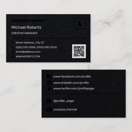 Carte De Visite Noir professionnel moderne (Devant / Derrière)