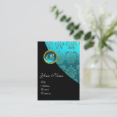 CARTE DE VISITE NOIR PURPLE BLUE BICYCLE MARIAGE DAMASK MONOGRAM (Debout devant)