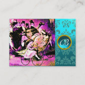 CARTE DE VISITE NOIR PURPLE BLUE BICYCLE MARIAGE DAMASK MONOGRAM (Dos)