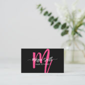 Carte De Visite Noir rose chaud Script moderne QR Code Nom du mono (Debout devant)