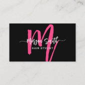 Carte De Visite Noir rose chaud Script moderne QR Code Nom du mono (Devant)