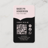 Carte De Visite Noir rose Connexion numérique QR Code Médias socia (Devant)
