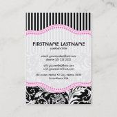 Carte De Visite Noir rose et blanc Damas florales 2 Customisés (Dos)