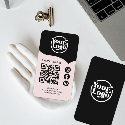 Carte De Visite Noir rose Se Connecter Avec Nous QR Code 3 Médias