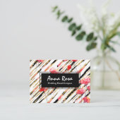 Carte De Visite Noir rouge floral blanc chic d'aluminium de (Debout devant)