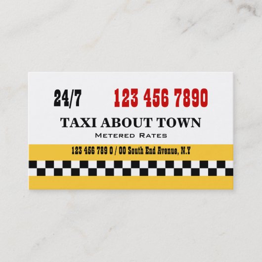 Carte De Visite Noir rouge jaune de taxi (Devant)