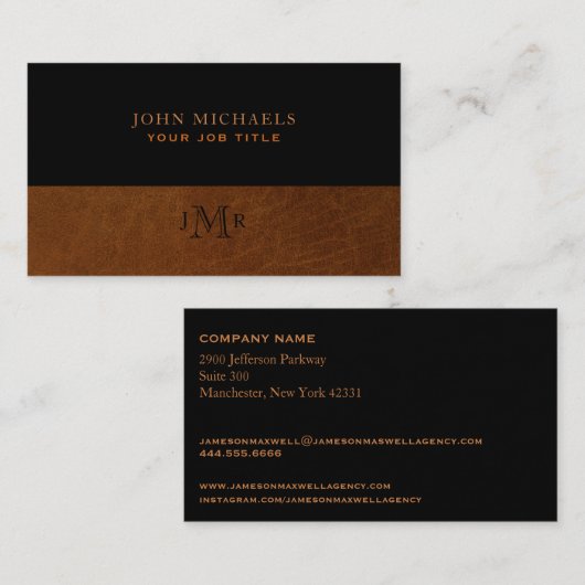 Carte De Visite Noir rustique & Cuir Brown Image Manly (Devant / Derrière)