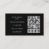 Carte De Visite Noir Script social Icons QR Code Photo Makeup Bus (Dos)