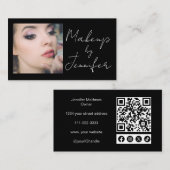 Carte De Visite Noir Script social Icons QR Code Photo Makeup Bus (Devant / Derrière)