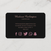 Carte De Visite Noir simple avec des ciseaux roses d'or (Dos)