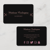 Carte De Visite Noir simple avec des ciseaux roses d'or (Devant / Derrière)