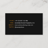 Carte de visite noir simple de photographe (Dos)