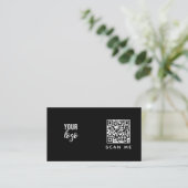 Carte De Visite Noir simple logo d'entreprise Code QR (Debout devant)