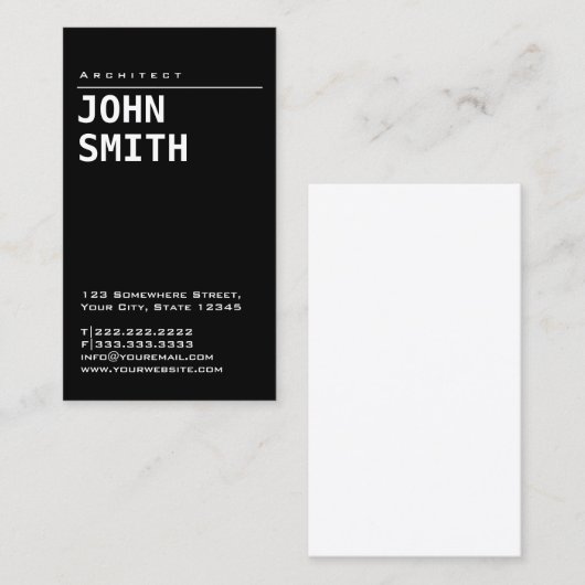 Carte De Visite Noir simple simple d'architecte (Devant / Derrière)