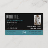 Carte De Visite Noir Turquoise blanc classique Logo simple et phot (Dos)