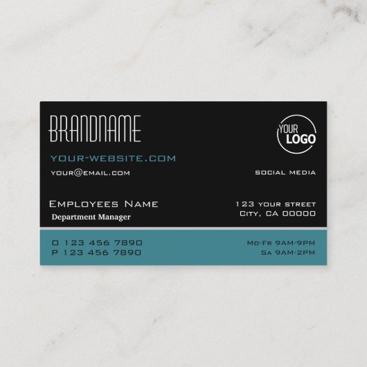 Carte De Visite Noir Turquoise blanc classique Style simple avec l (Dos)