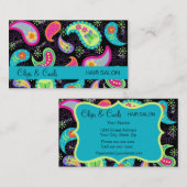 Carte De Visite Noir Turquoise Bleu Moderne Paisley Whimsy Motif (Devant / Derrière)
