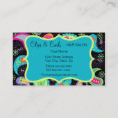 Carte De Visite Noir Turquoise Bleu Moderne Paisley Whimsy Motif (Dos)