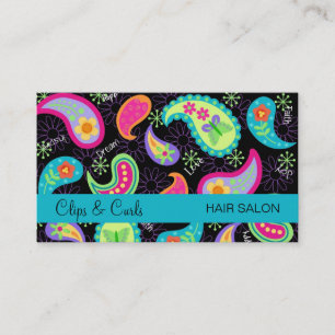 Carte De Visite Noir Turquoise Bleu Moderne Paisley Whimsy Motif