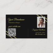 Carte De Visite Noir uni avec lignes dorées Photo et code QR (Dos)