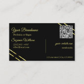 Carte De Visite Noir uni avec logo à lignes dorées et code QR (Dos)