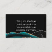 Carte De Visite Noir vert Argent Initiales Agate Glam Marbre (Dos)