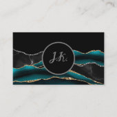 Carte De Visite Noir vert Argent Initiales Agate Glam Marbre (Devant)