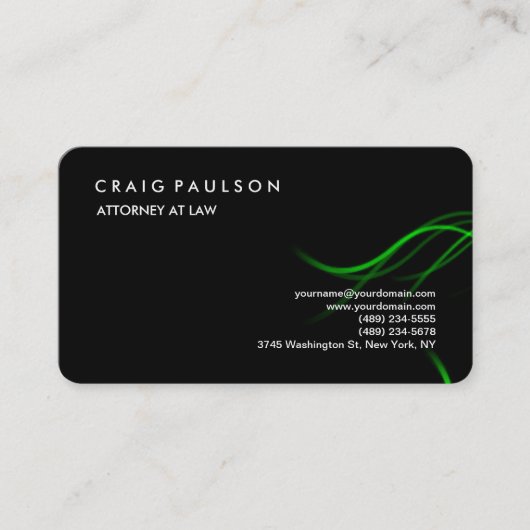 Carte De Visite Noir Vert classique élégant Plain professionnel (Devant)