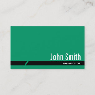 Carte de visite noir vert simple de traducteur de