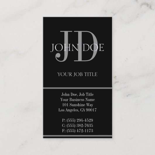 Carte De Visite Noir vertical de YourJobTitle (Devant)