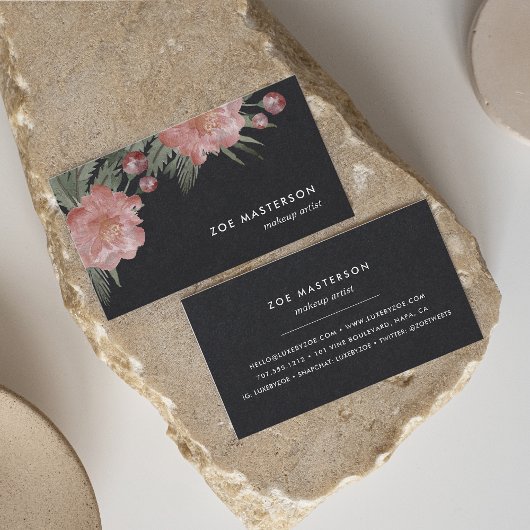 Carte De Visite Noir vieilli | Aquarelle florale