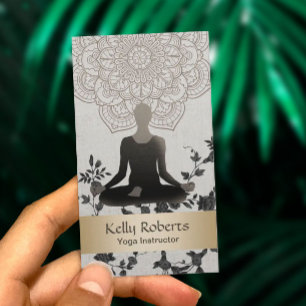 Carte De Visite Noir vintage de mandala de Lotus d'instructeur de