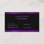Carte De Visite Noir violet monogramme minimaliste élégant (Dos)