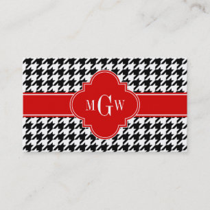 Carte De Visite Noir Wht Houndstooth Rouge Quatrefoil 3 Monogramme