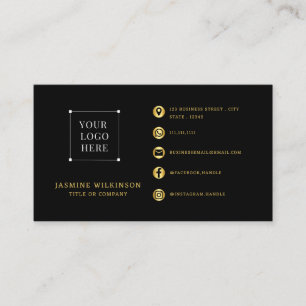 Carte de visite noire avec logo or minimaliste