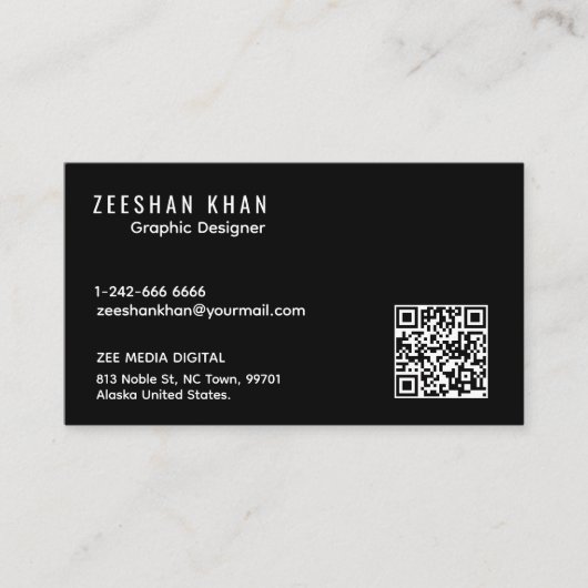 Carte de visite noire classique QR Code profession (Devant)