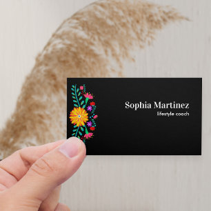 Carte de visite noire florale vibrante de la fête