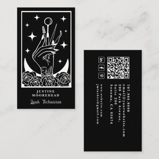 Carte de visite noire Lash Tech Tarot Card (Devant / Derrière)