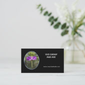 carte de visite noire simple avec fleur violette,  (Debout devant)
