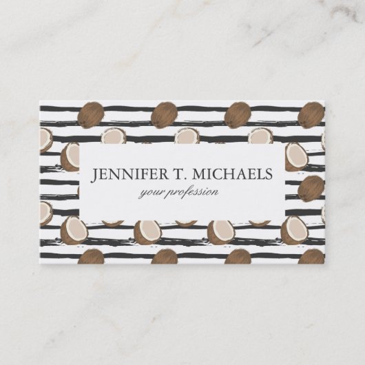 Carte De Visite Noix de coco sur le motif grunge de rayures (Devant)