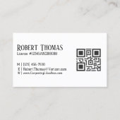 Carte De Visite Nom Code QR Licence # Moderne Noir Professionnel (Dos)