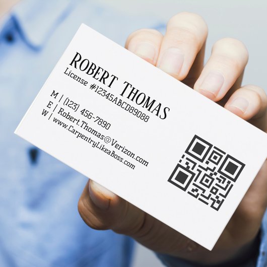 Carte De Visite Nom Code QR Licence # Moderne Noir Professionnel