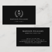 Carte De Visite Nom customisé & Couleur Noir Et Blanc Initiale (Devant / Derrière)