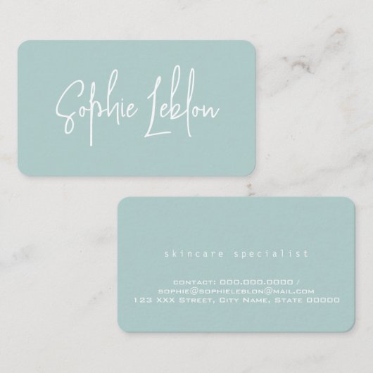 Carte De Visite Nom de calligraphie simple et élégante Turquoise (Devant / Derrière)