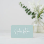 Carte De Visite Nom de calligraphie simple et élégante Turquoise (Debout devant)