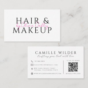 Carte De Visite Nom de code QR Maquillage et Coiffure Écriture Ros