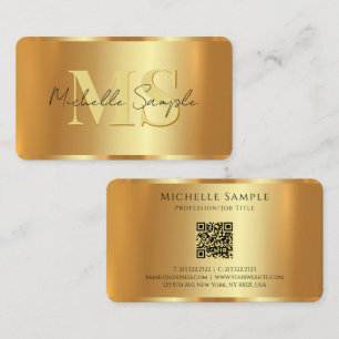 Carte De Visite Nom de la calligraphie personnalisée QR Code Gold 